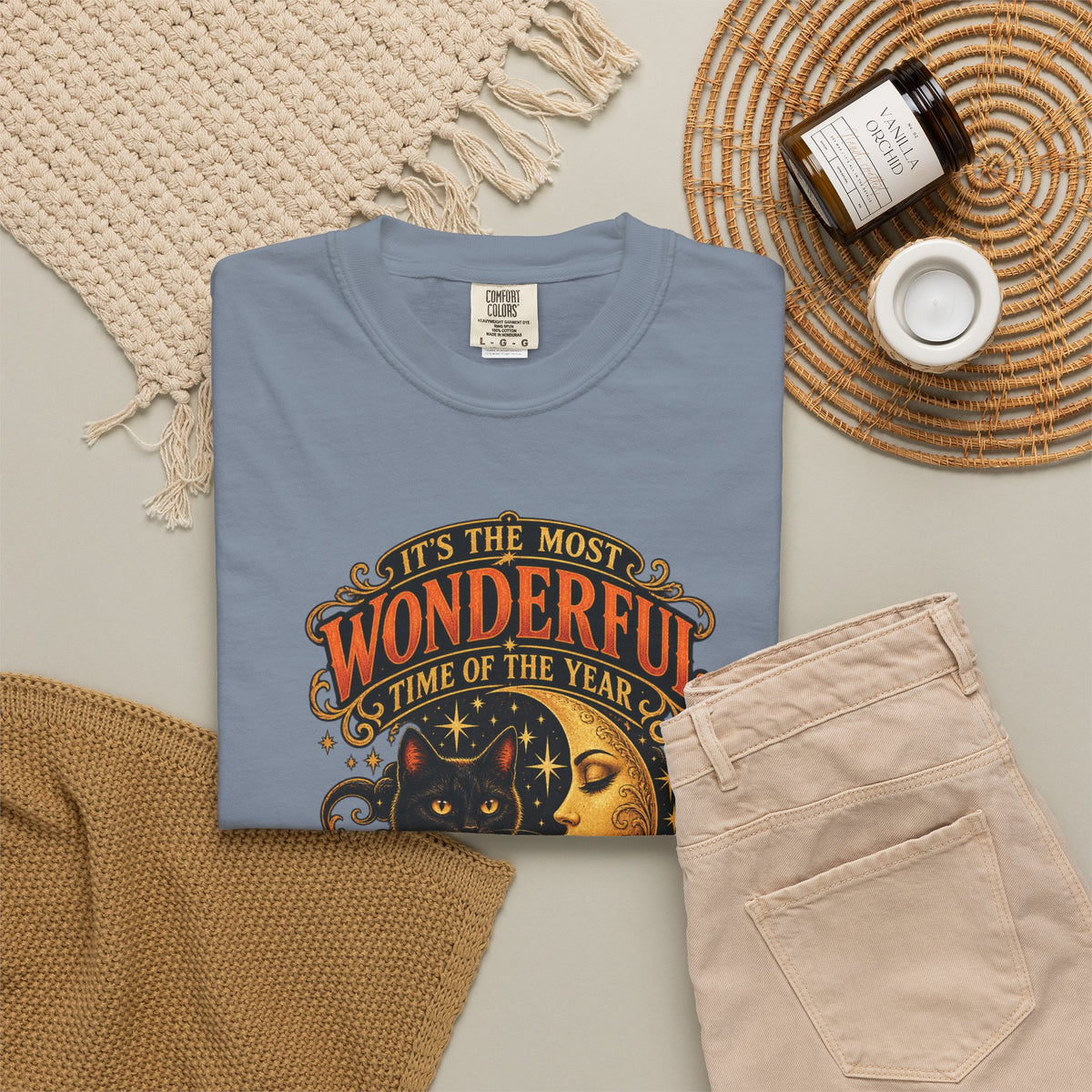 T-Shirt — "It's the Most Wonderful Time of the Year" Halloween Black Cat & Pumpkin