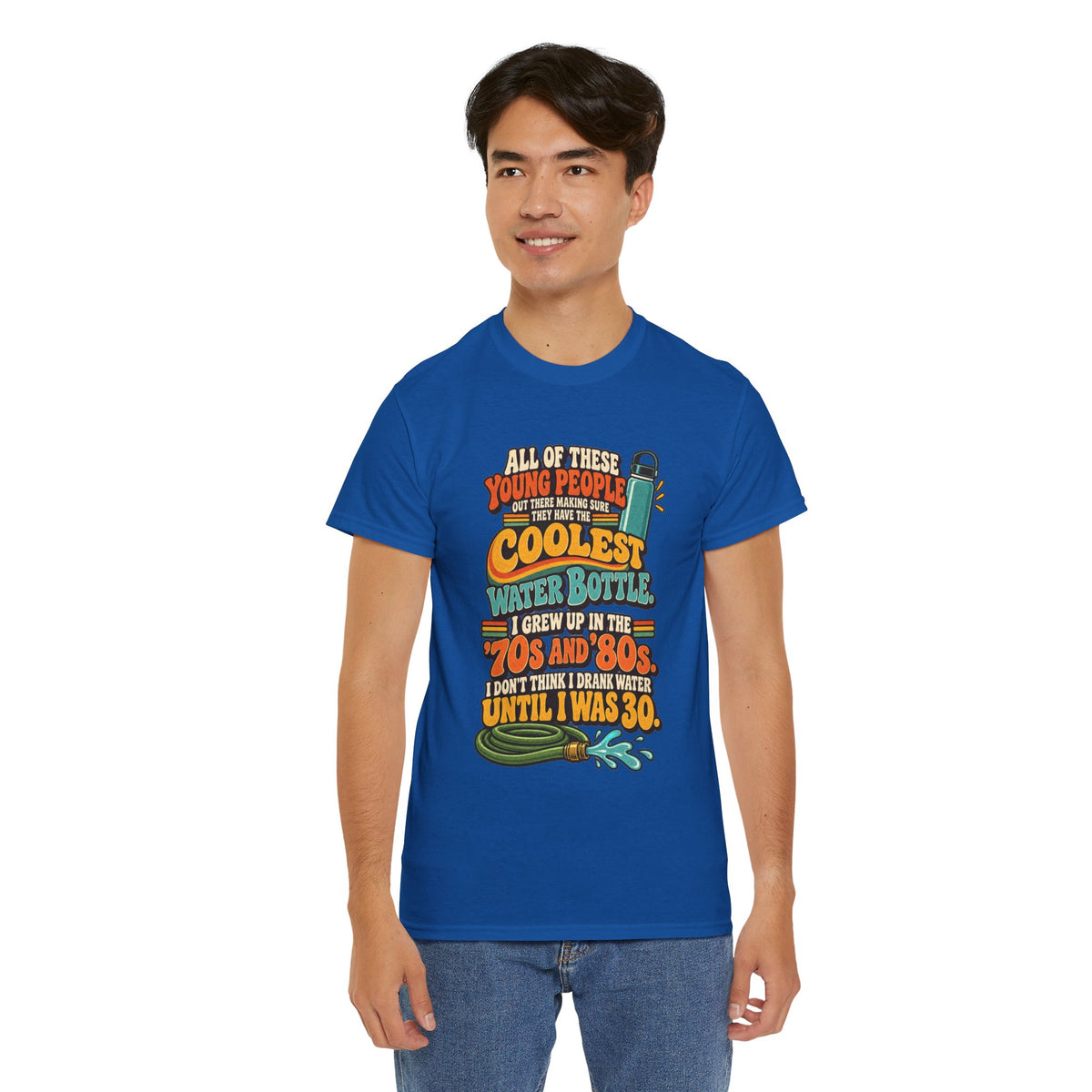 Retro 70s-80s Funny Water Bottle Tee — "Coolest Water Bottle" Graphic T-Shirt