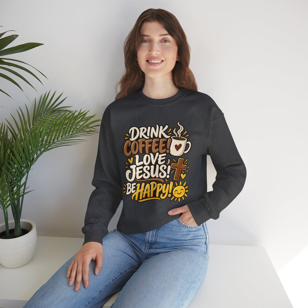 Coffee, Jesus & Be Happy Crewneck Sweatshirt