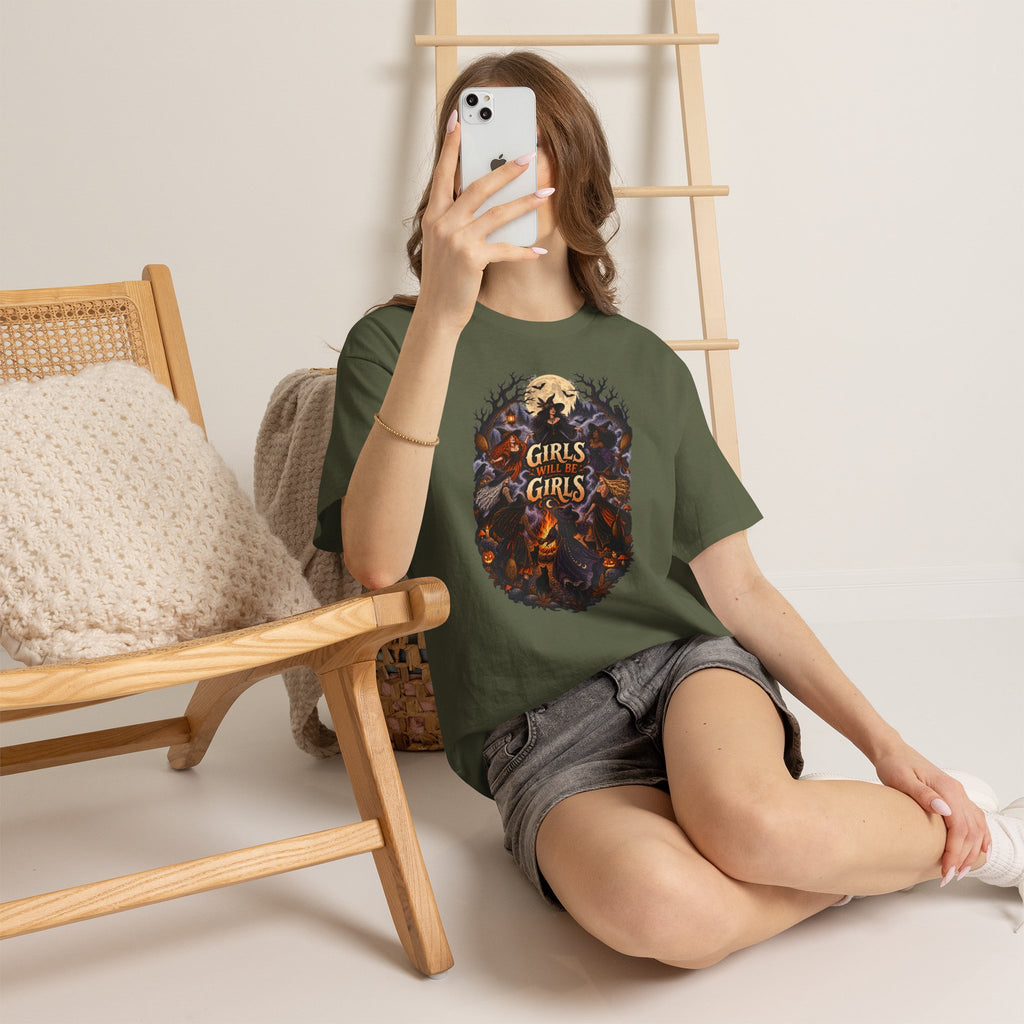 Girls Will Be Girls T-Shirt — Witchy Campfire Illustration Tee