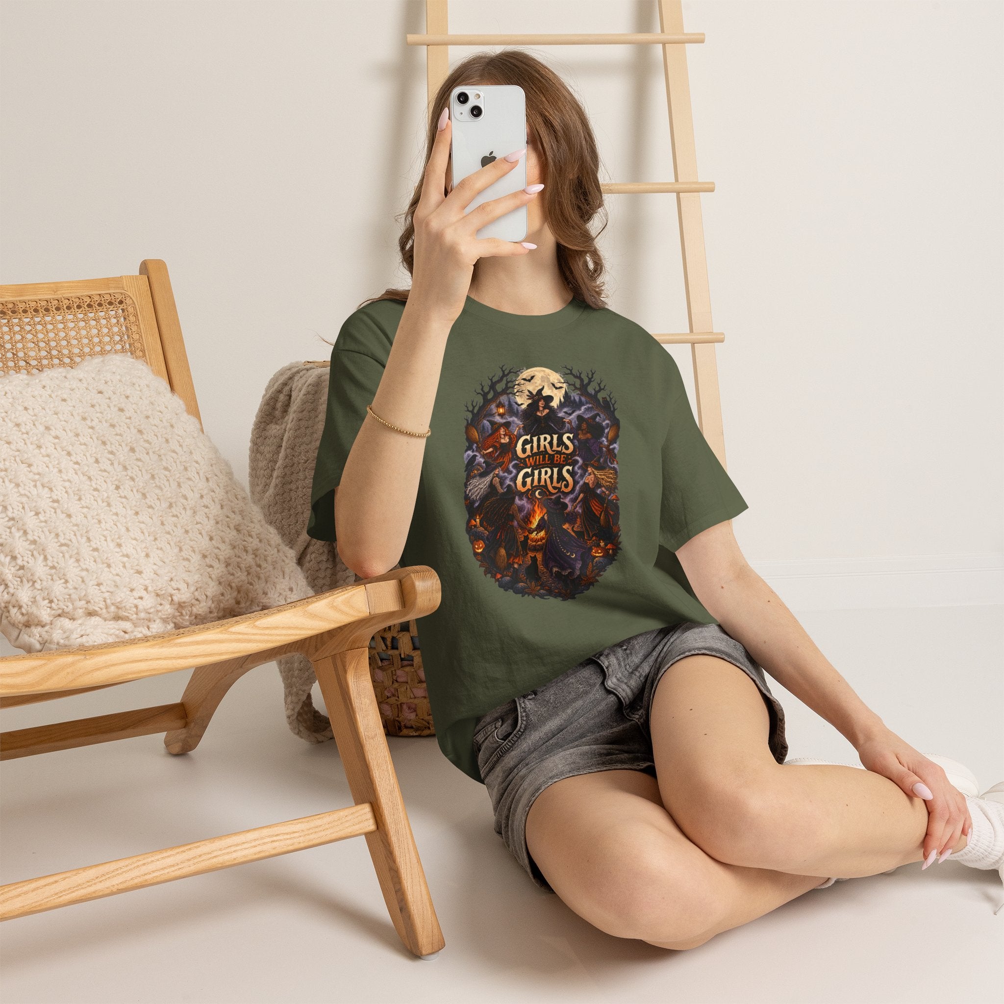 Girls Will Be Girls T-Shirt — Witchy Campfire Illustration Tee