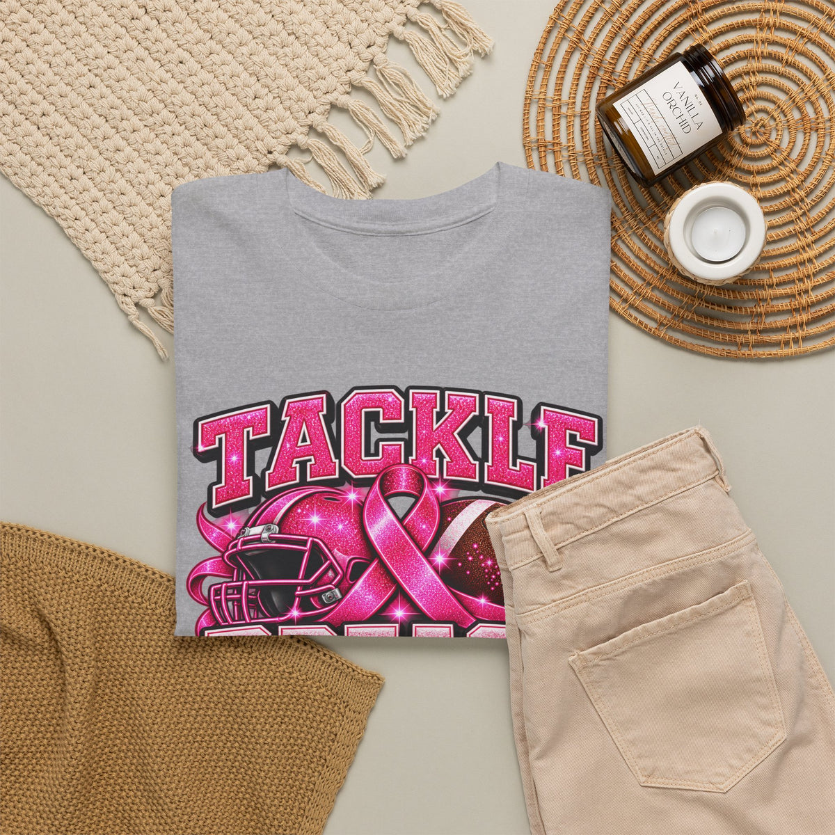 T-Shirt — "Tackle Breast Cancer" Pink Football Awareness Tee