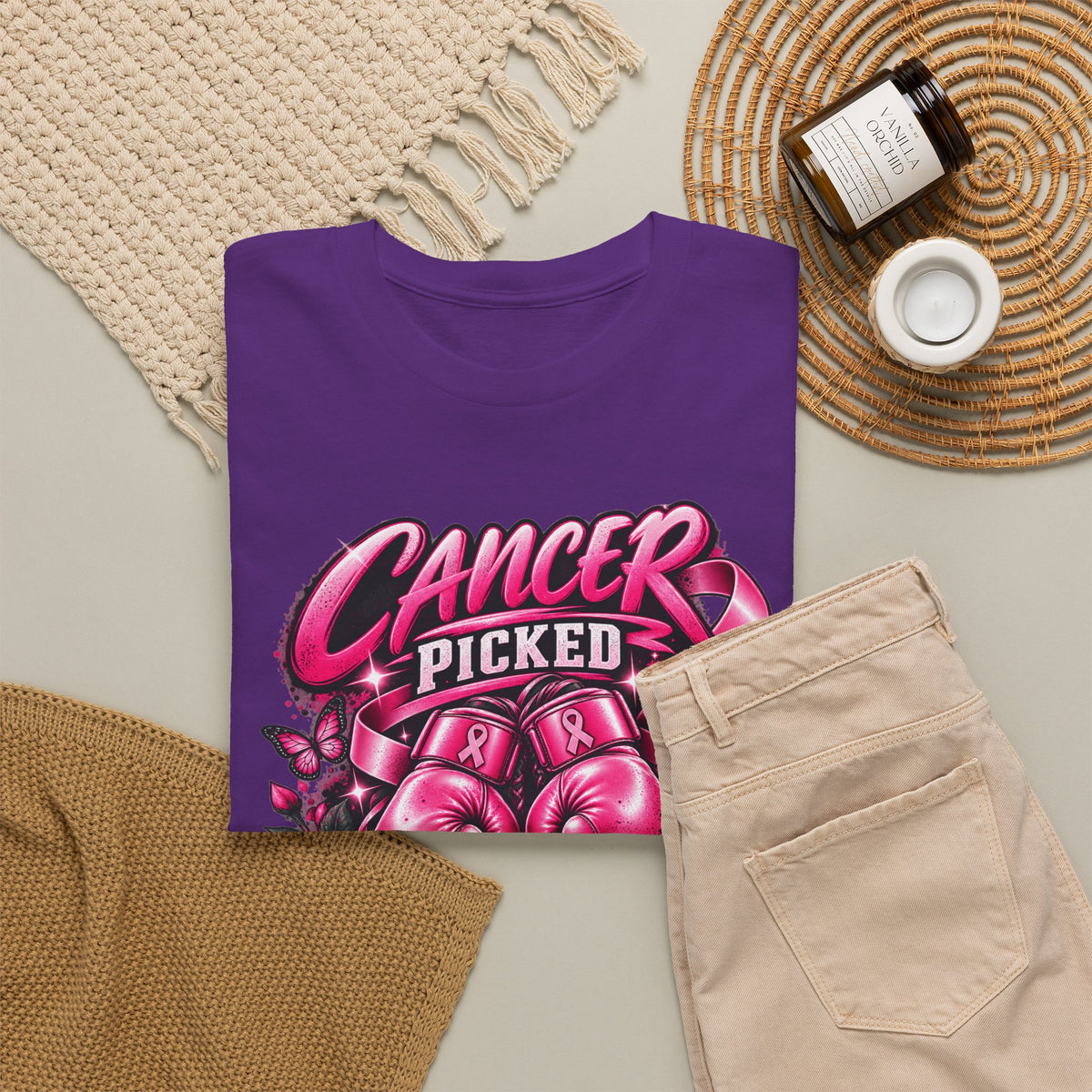Cancer Picked The Wrong Fighter T-Shirt — Breast Cancer Awareness Support Tee