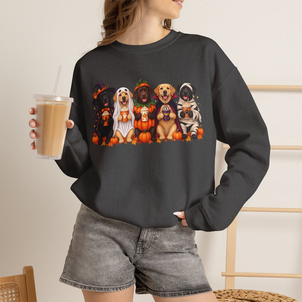 Halloween Dogs Crewneck Sweatshirt — Cute Puppies in Costumes Fall Pullover