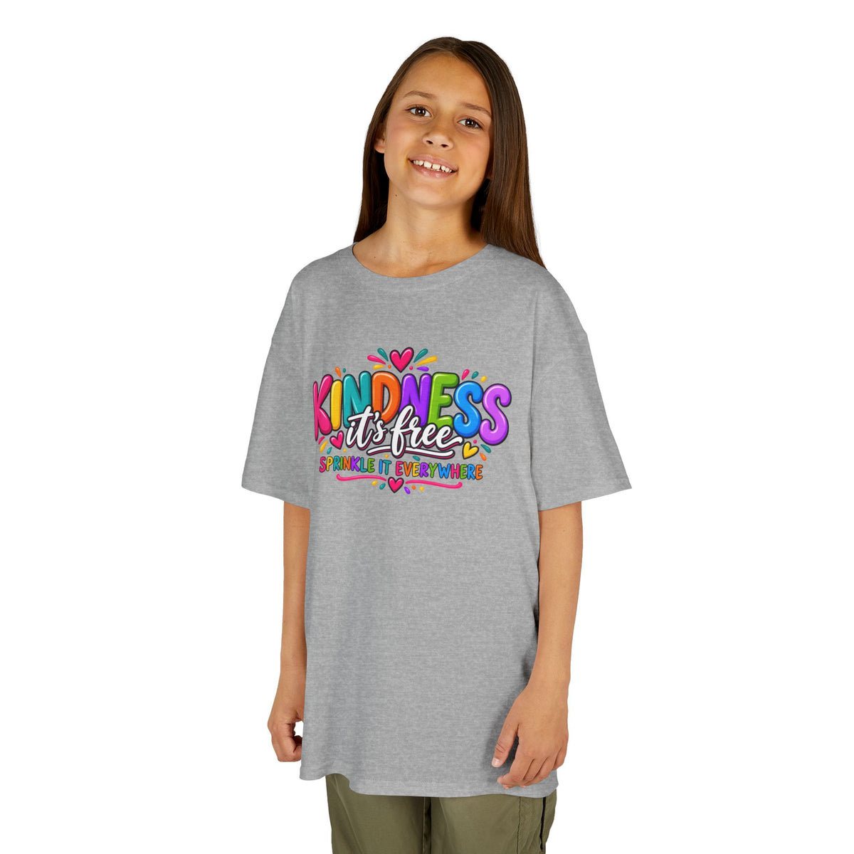 Kids Tee — "Kindness Is Free" Colorful Rainbow Graphic