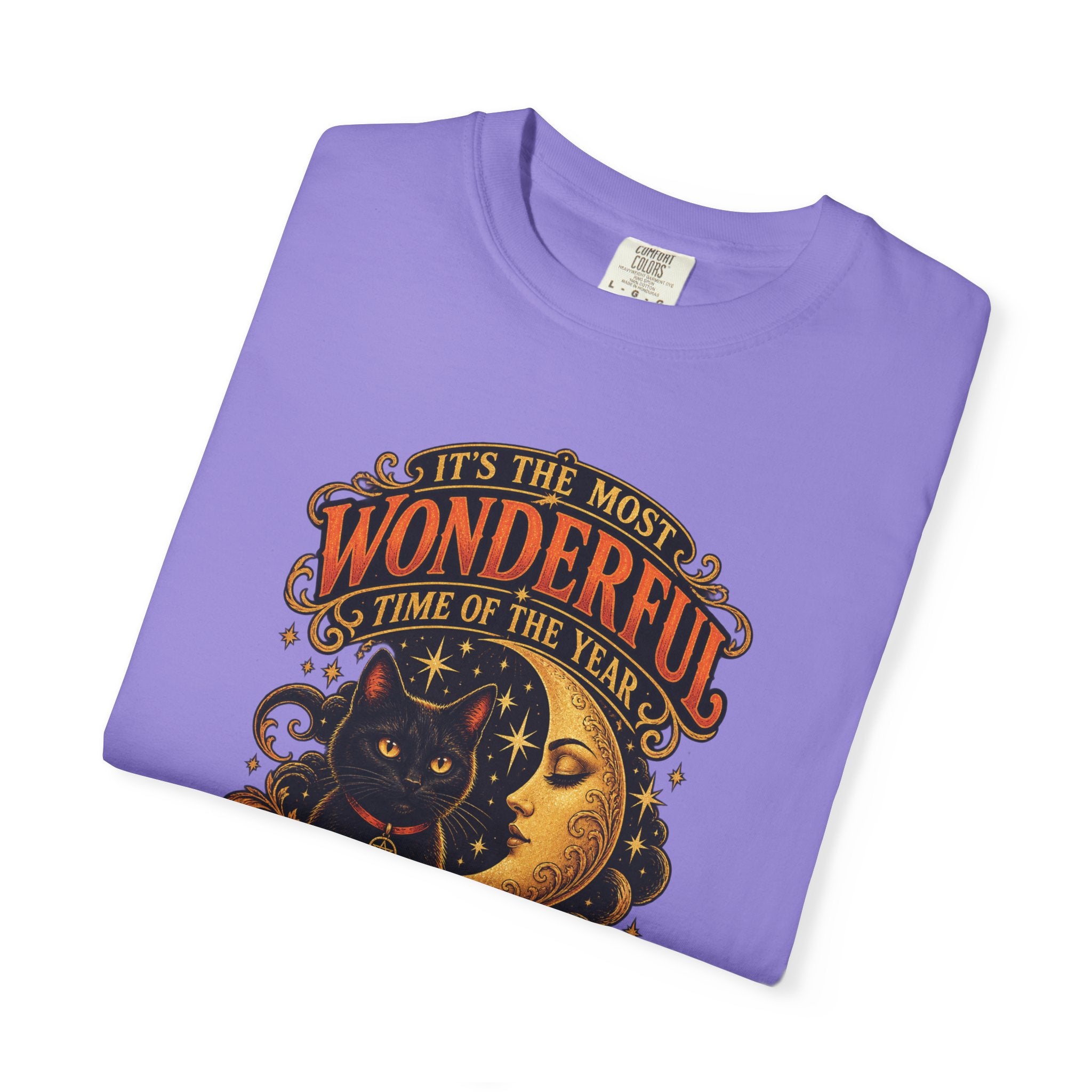 T-Shirt — "It's the Most Wonderful Time of the Year" Halloween Black Cat & Pumpkin