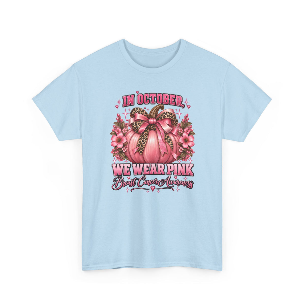 Breast Cancer Awareness T-Shirt — "In October We Wear Pink" Pumpkin Design