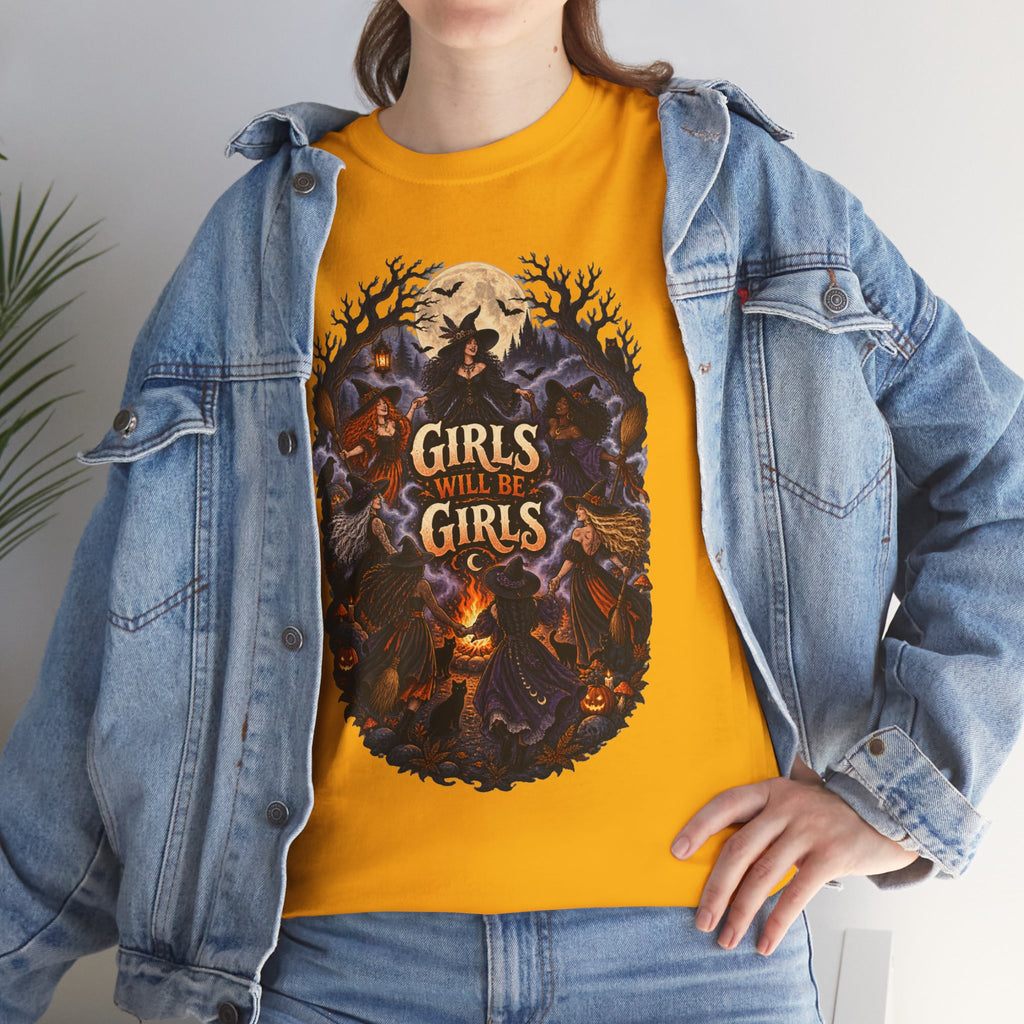 Girls Will Be Girls T-Shirt — Witchy Campfire Illustration Tee