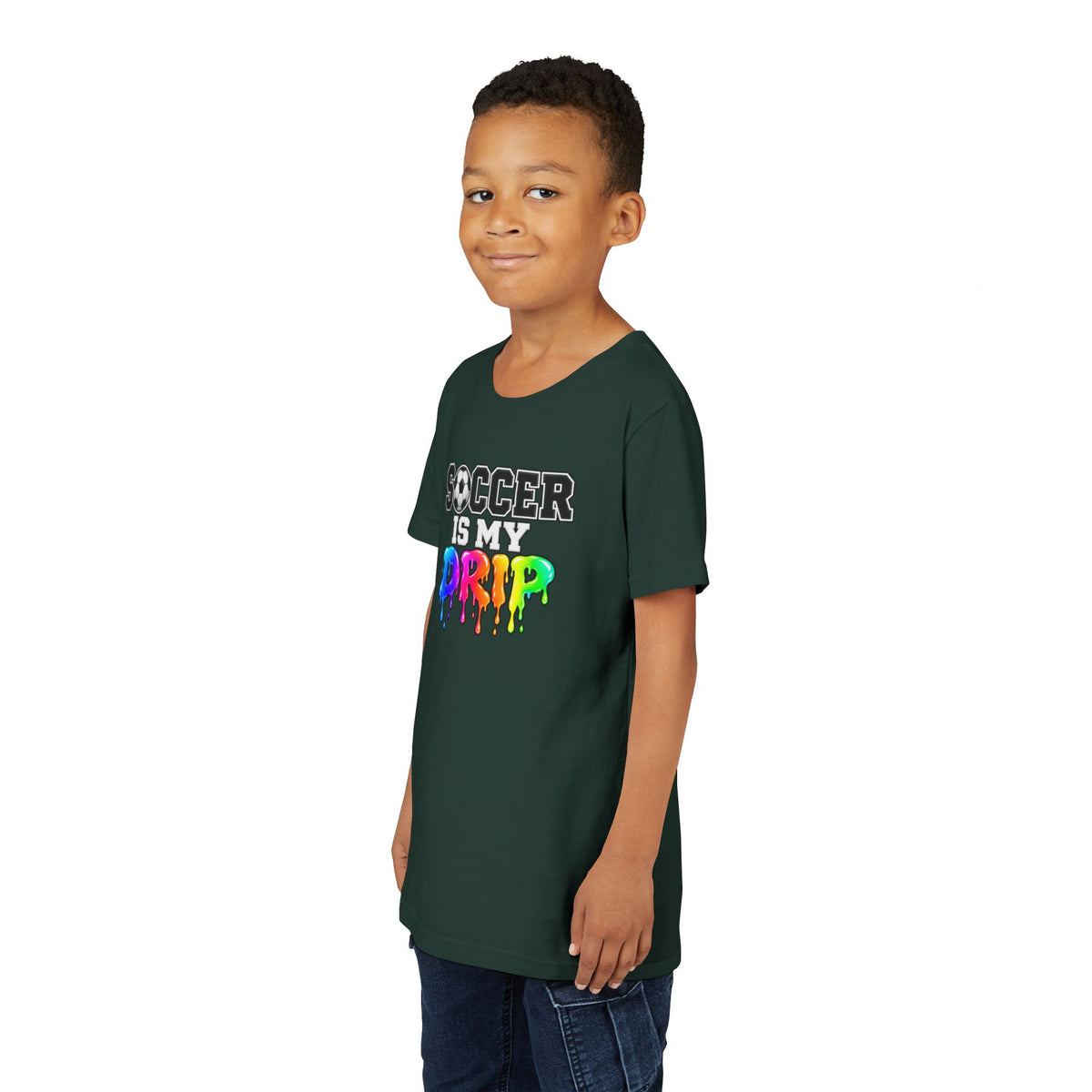 Youth Tee — "Soccer Is My Drip" Colorful Drip Soccer Graphic