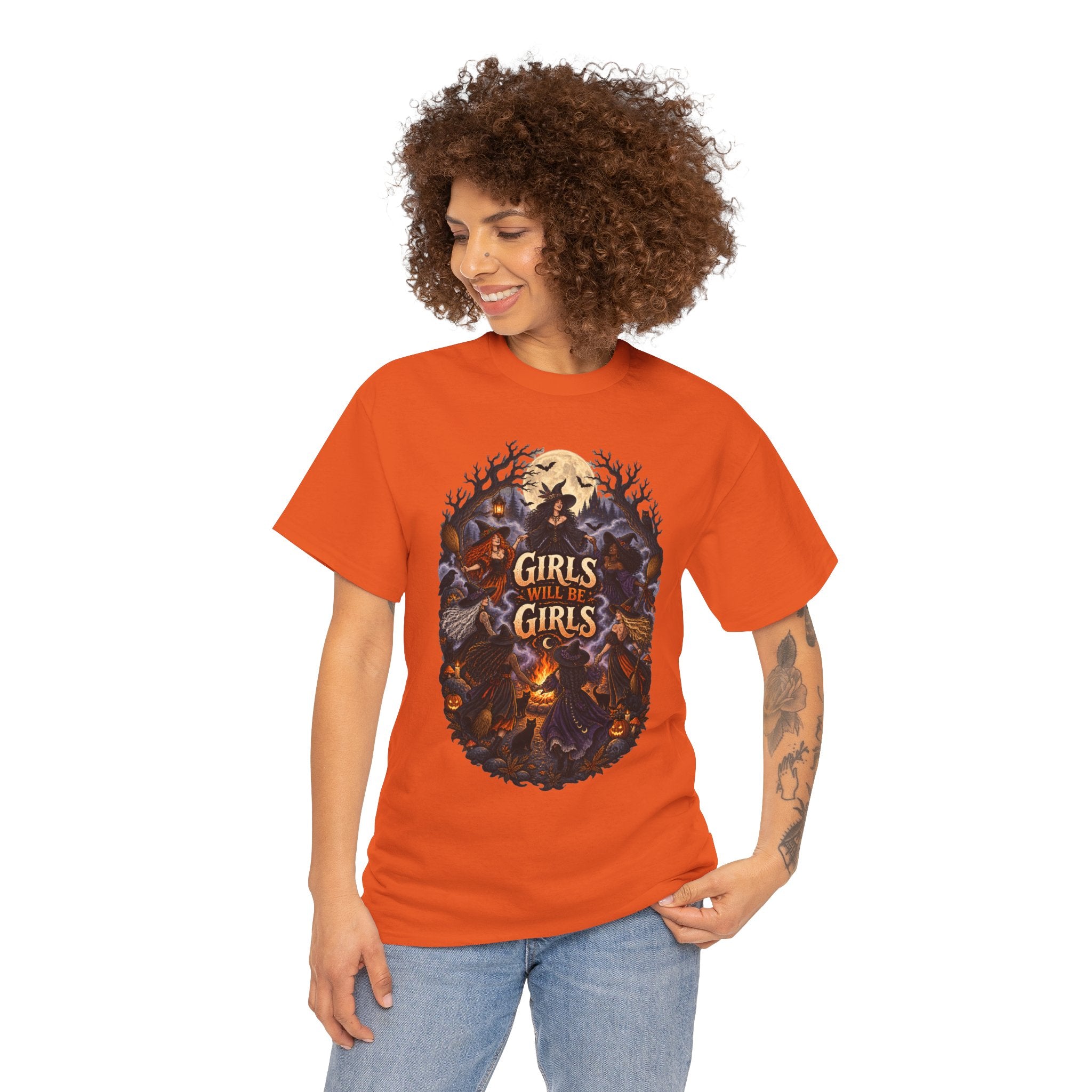 Girls Will Be Girls T-Shirt — Witchy Campfire Illustration Tee