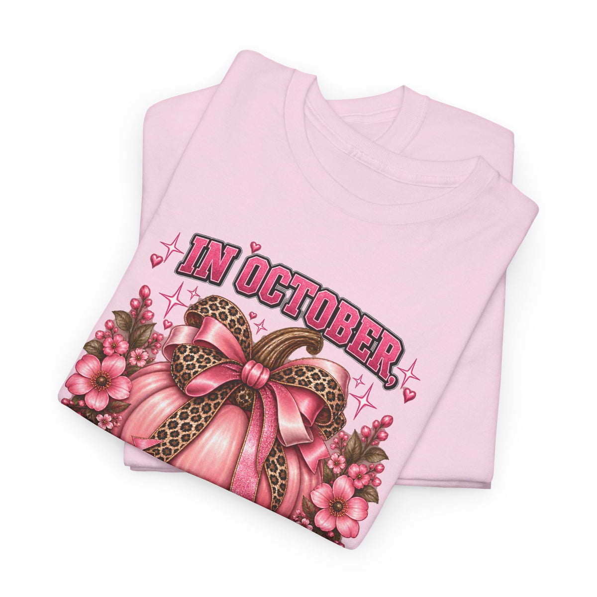 Breast Cancer Awareness T-Shirt — "In October We Wear Pink" Pumpkin Design