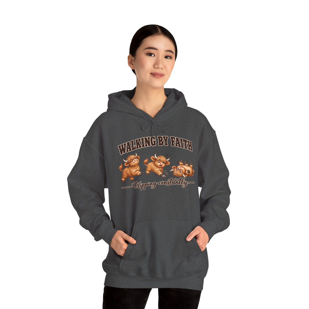 Walking by Faith Christian Highland Cow Hoodie