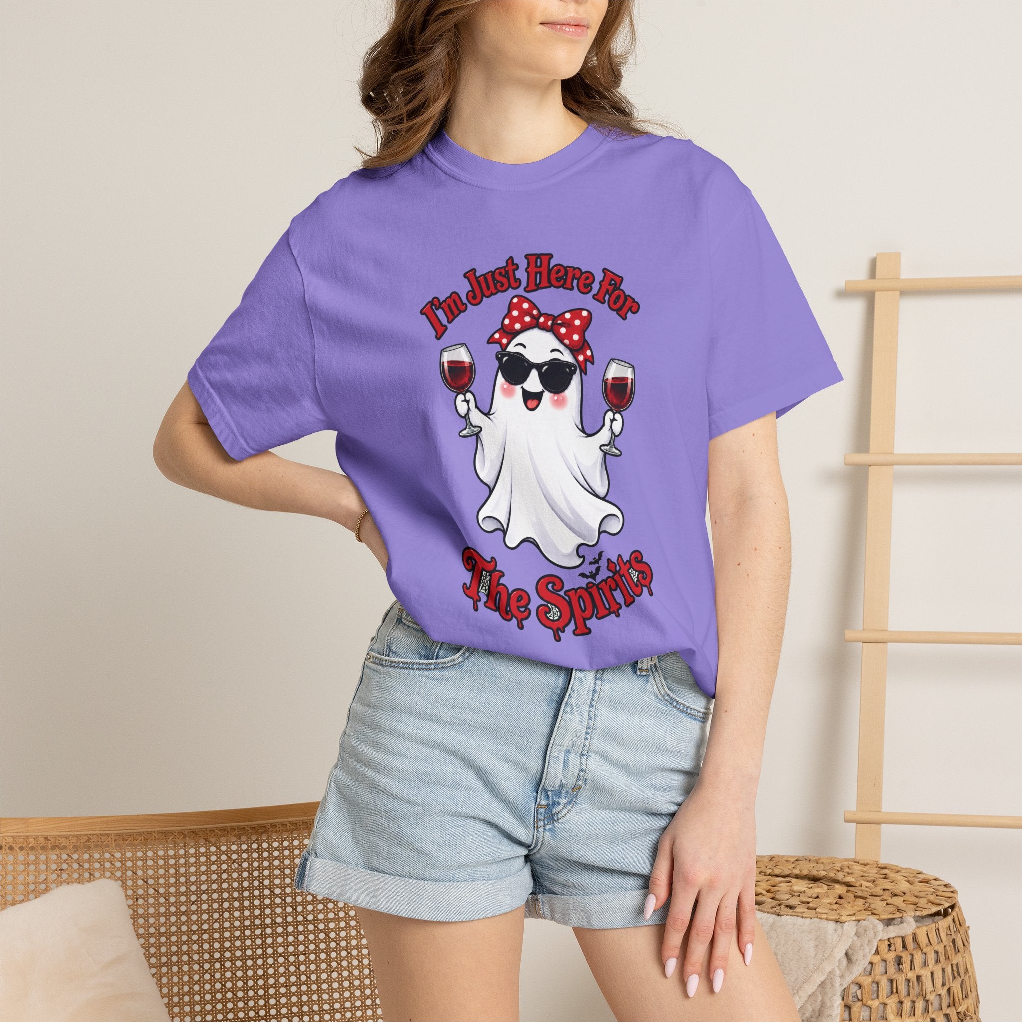 Wine Ghost T-Shirt — "I'm Just Here For The Spirits" Halloween Tee