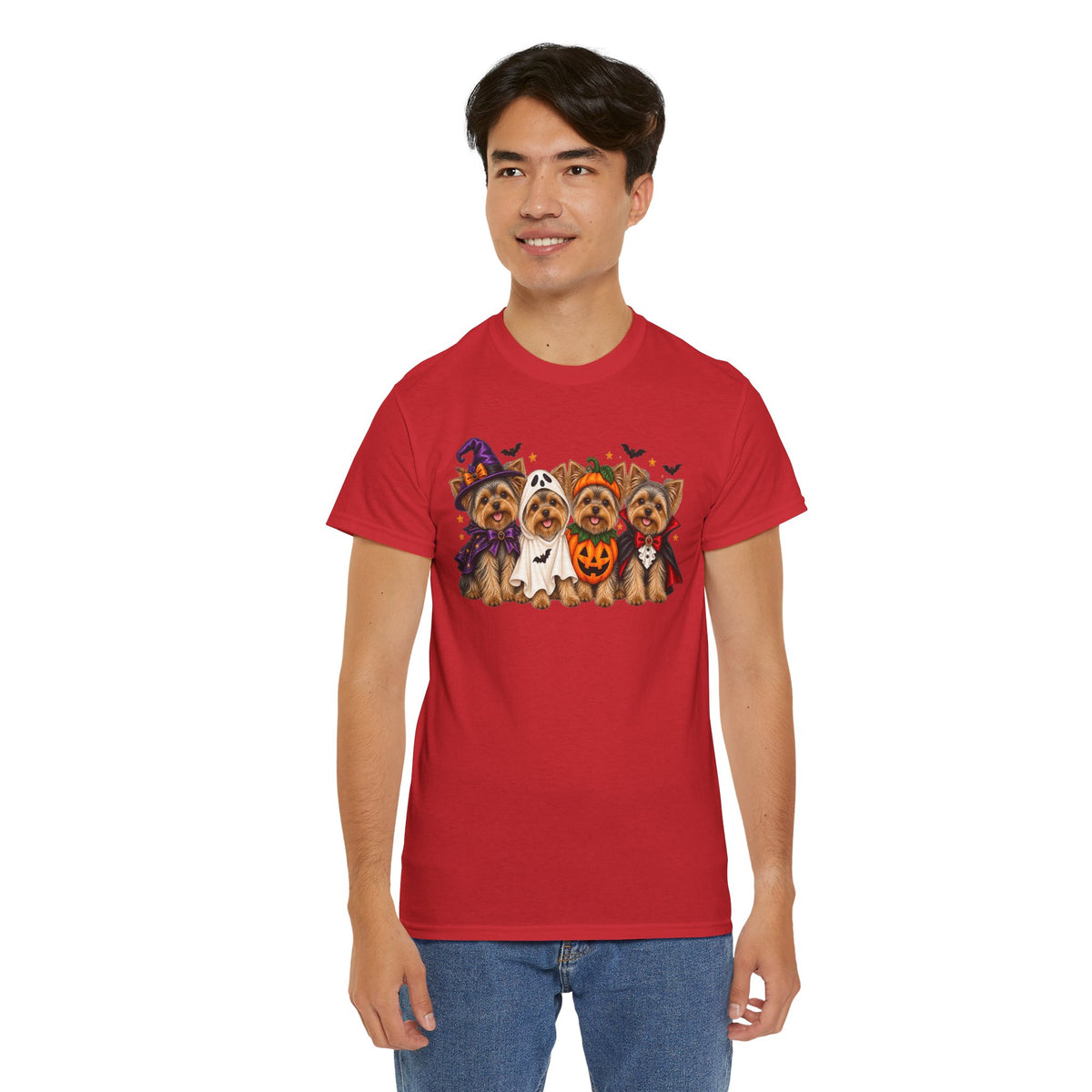 Halloween Yorkie T-Shirt — Cute Yorkies in Costumes (Pumpkin, Ghost, Witch, Vampire)