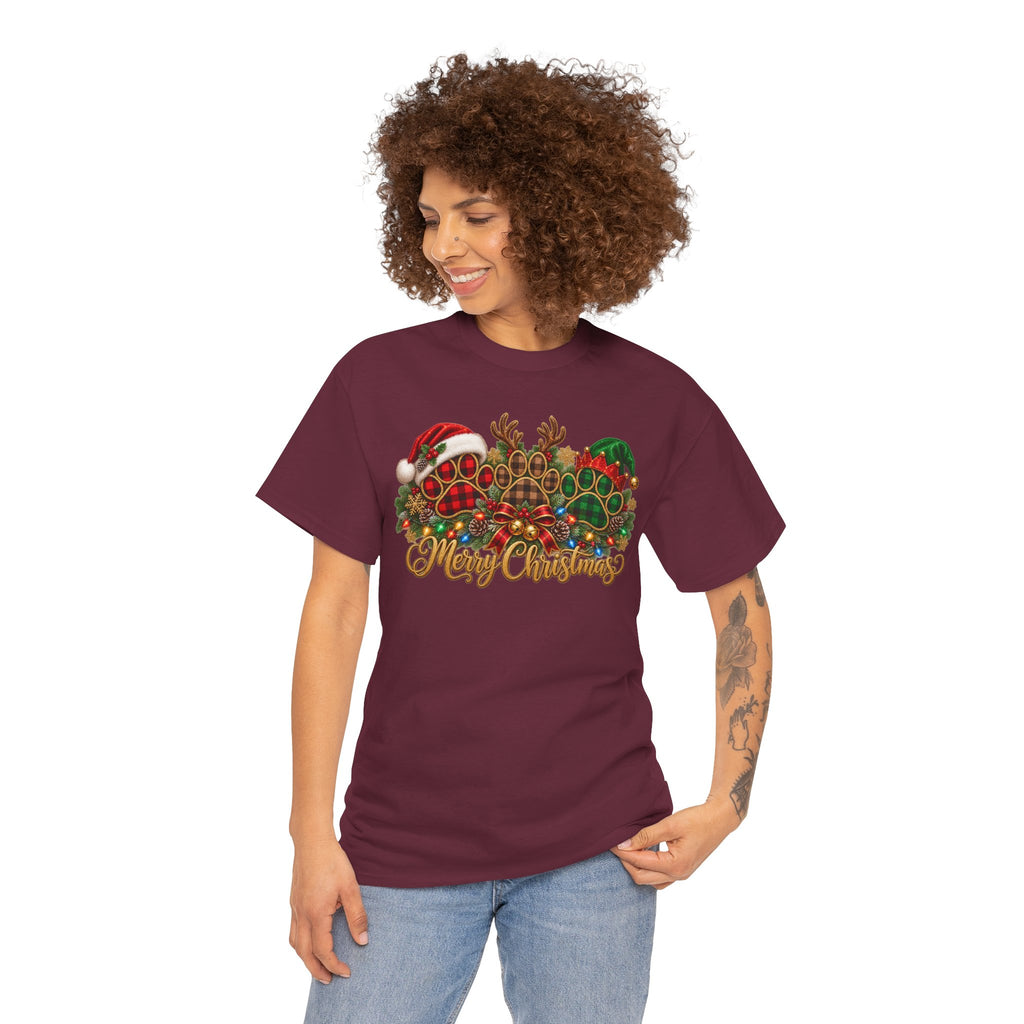 Merry Christmas Paw Prints Holiday Graphic Tee