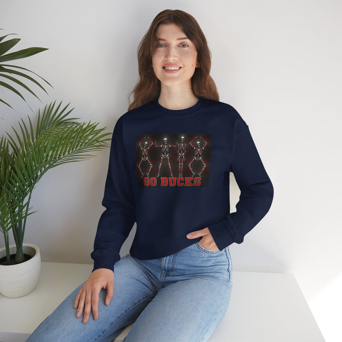 Crewneck Sweatshirt — 'Go Bucks' Dance Skeletons Graphic