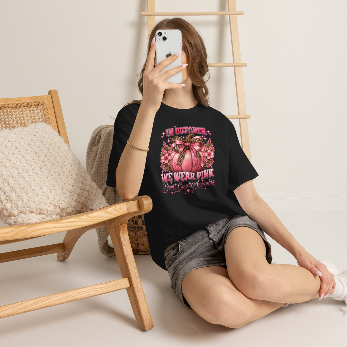Breast Cancer Awareness T-Shirt — "In October We Wear Pink" Pumpkin Design