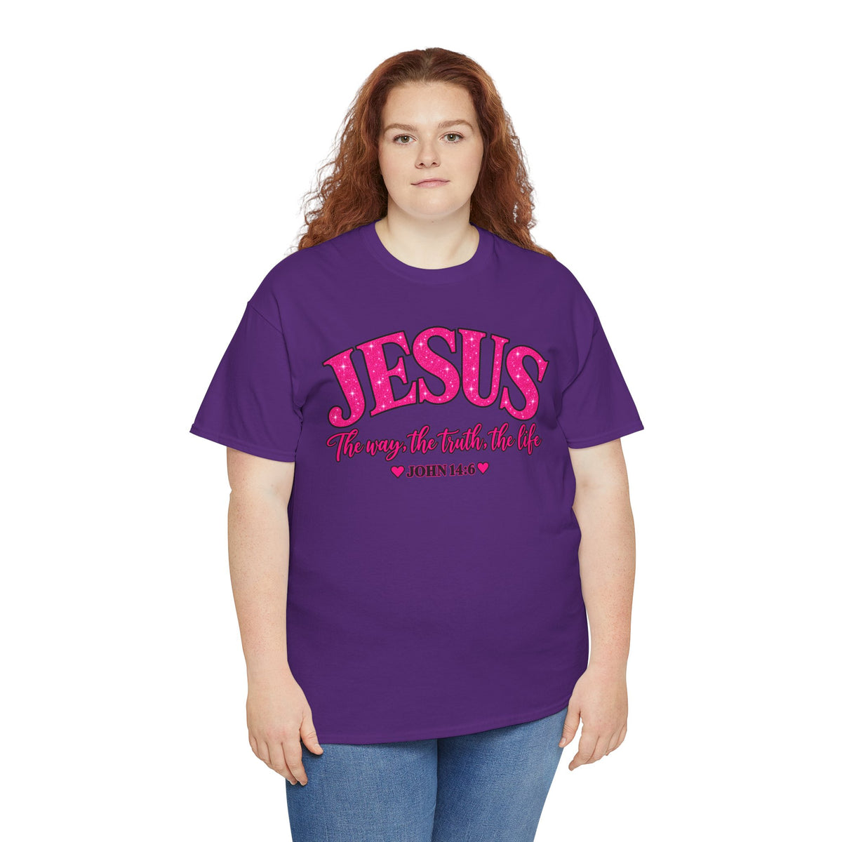 Christian T-Shirt — "JESUS The way, the truth, the life" (John 14:6) Pink Vintage Script