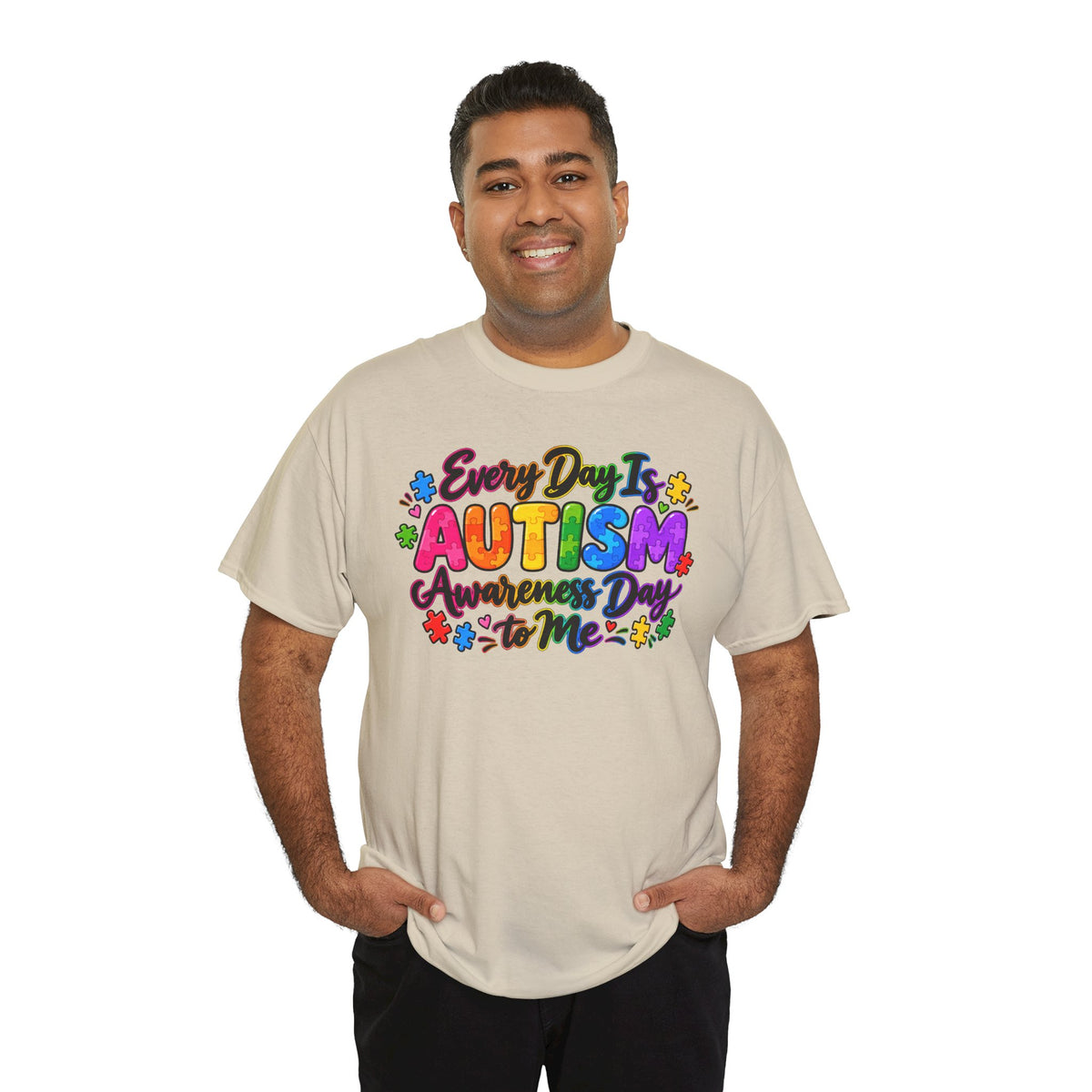 Autism Awareness T-Shirt — "Every Day Is Autism Awareness Day to Me" Colorful Puzzle Tee