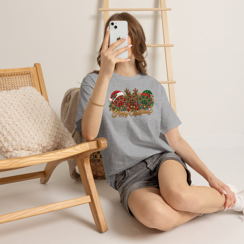 Merry Christmas Paw Prints Holiday Graphic Tee