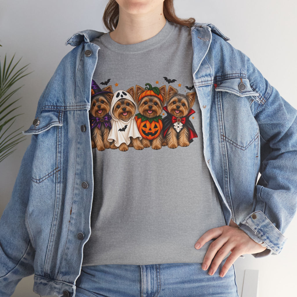 Halloween Yorkie T-Shirt — Cute Yorkies in Costumes (Pumpkin, Ghost, Witch, Vampire)
