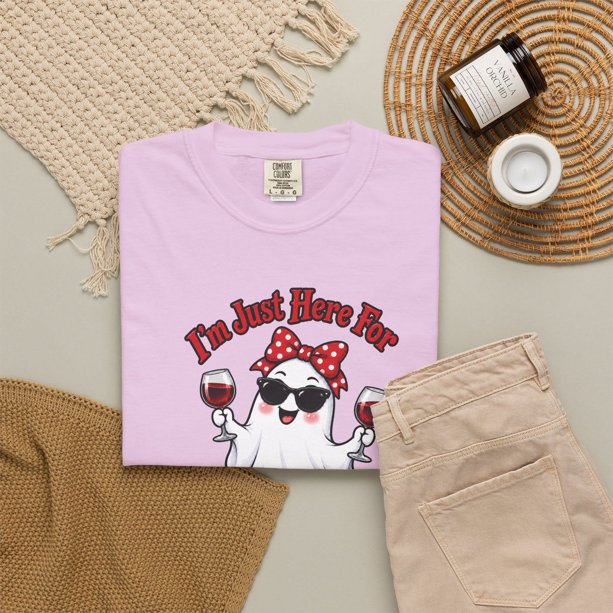 Wine Ghost T-Shirt — "I'm Just Here For The Spirits" Halloween Tee