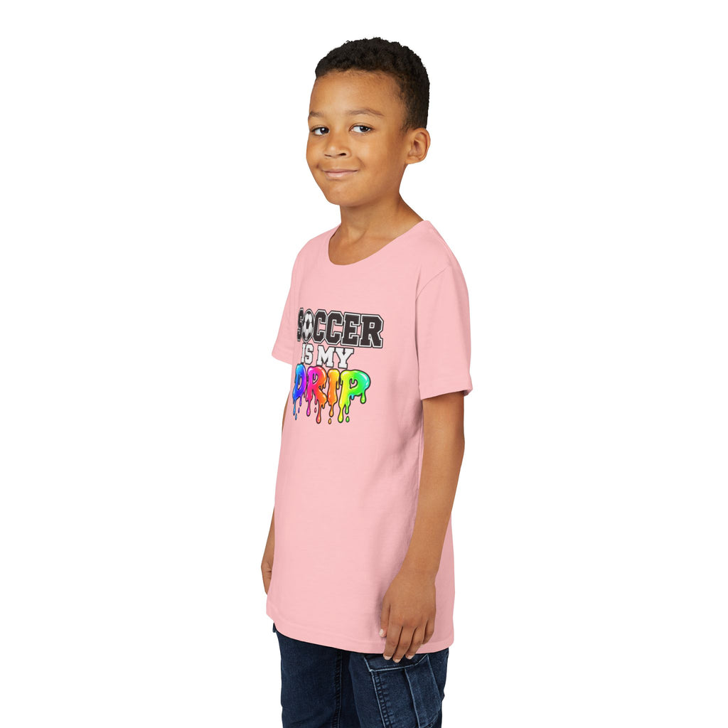 Youth Tee — "Soccer Is My Drip" Colorful Drip Soccer Graphic