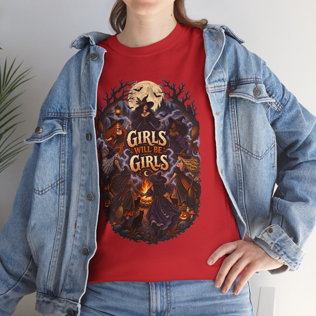 Girls Will Be Girls T-Shirt — Witchy Campfire Illustration Tee
