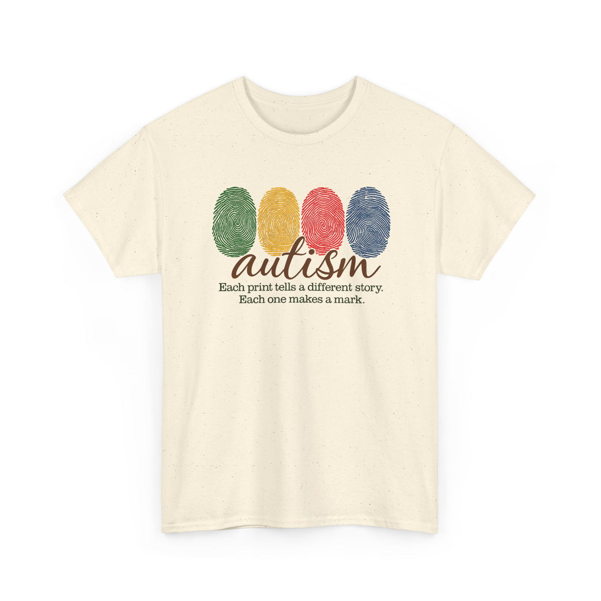 Autism Awareness T-Shirt — "Each Print Tells a Different Story" Colorful Fingerprint Tee
