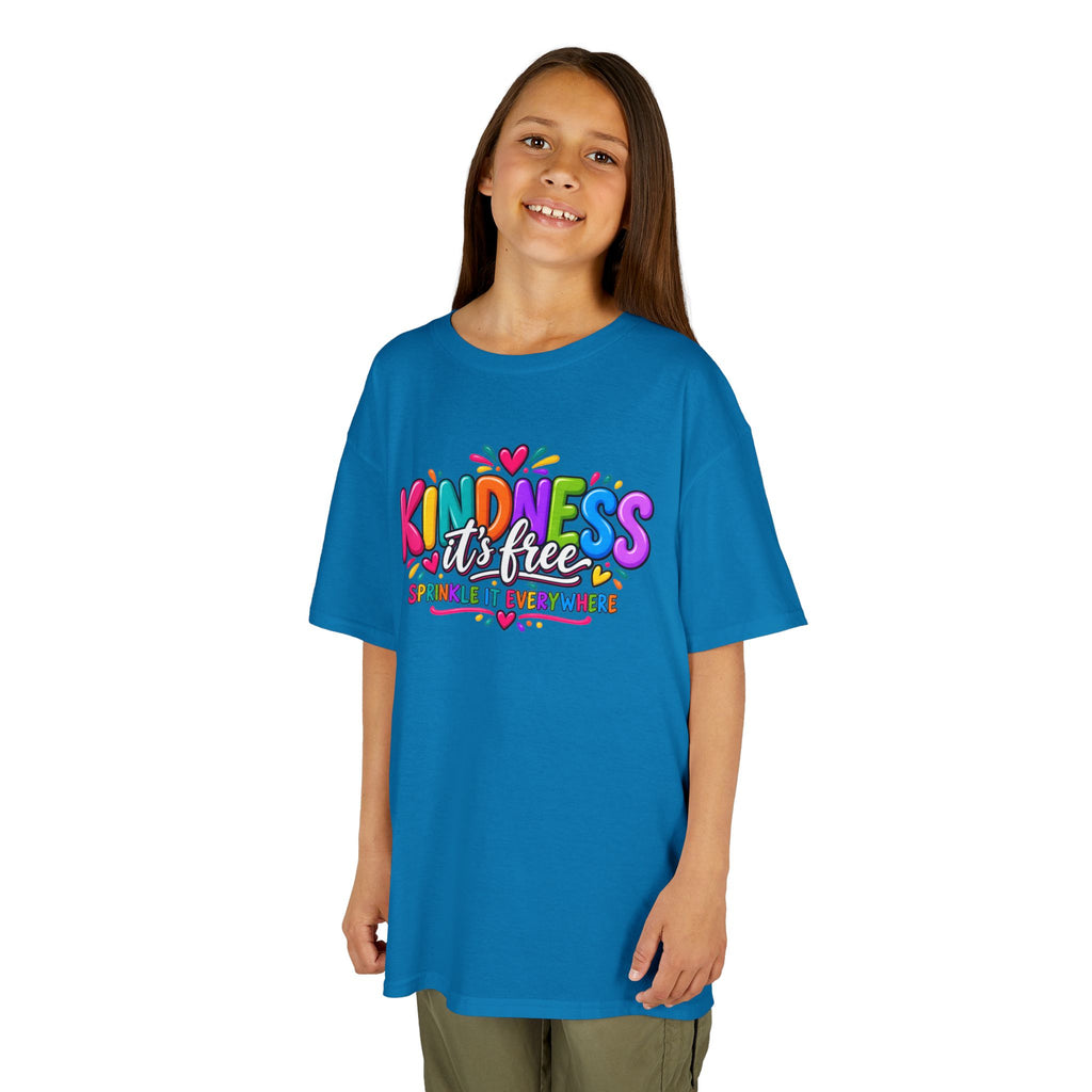 Kids Tee — "Kindness Is Free" Colorful Rainbow Graphic