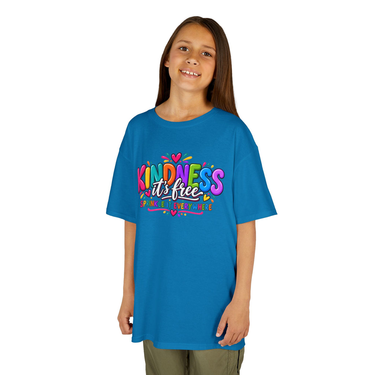 Kids Tee — "Kindness Is Free" Colorful Rainbow Graphic