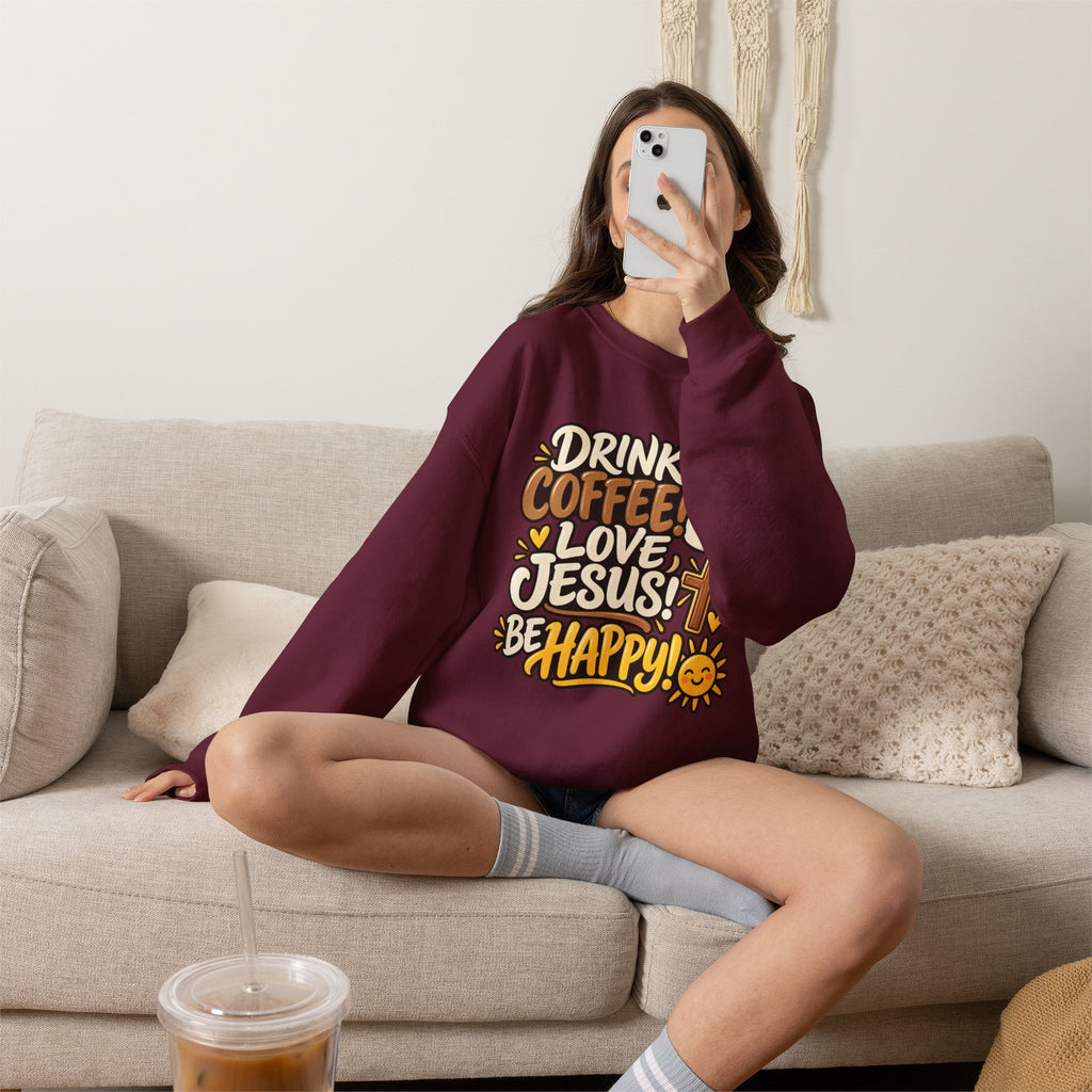Coffee, Jesus & Be Happy Crewneck Sweatshirt