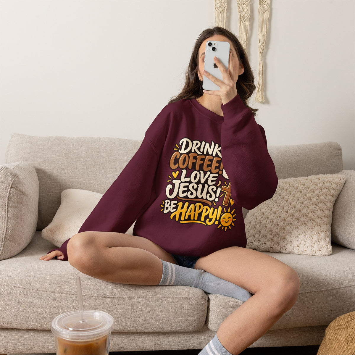 Coffee, Jesus & Be Happy Crewneck Sweatshirt