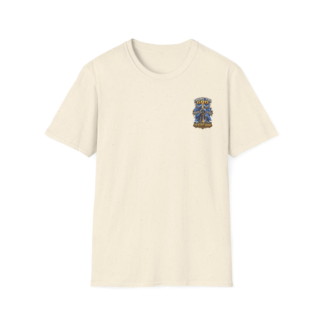 T-Shirt — "Thank You God I Keep Going" Faith Graphic Pocket Tee
