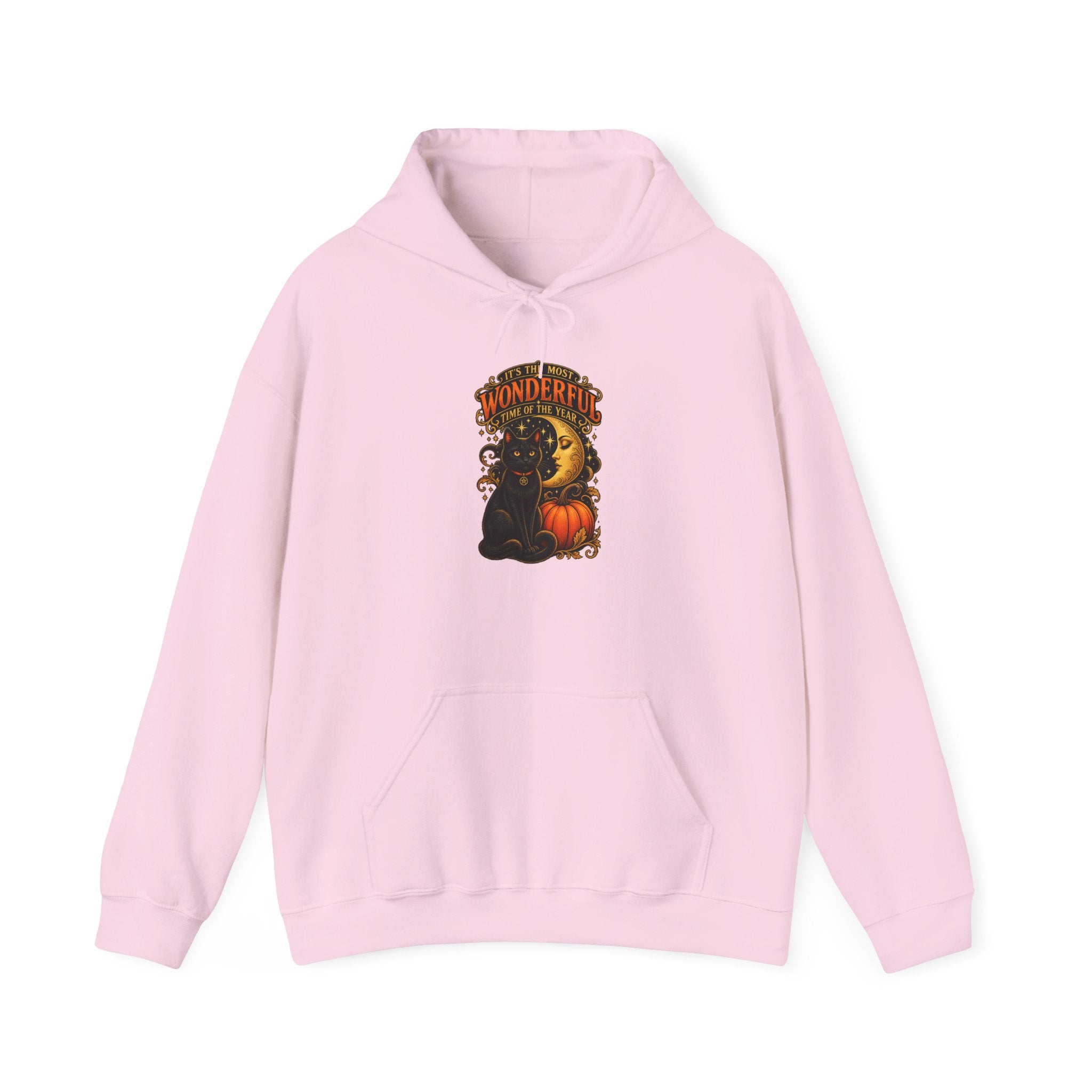 Halloween Hoodie Women – Vintage Black Cat & Moon Pumpkin Sweatshirt | Fall Gift Idea