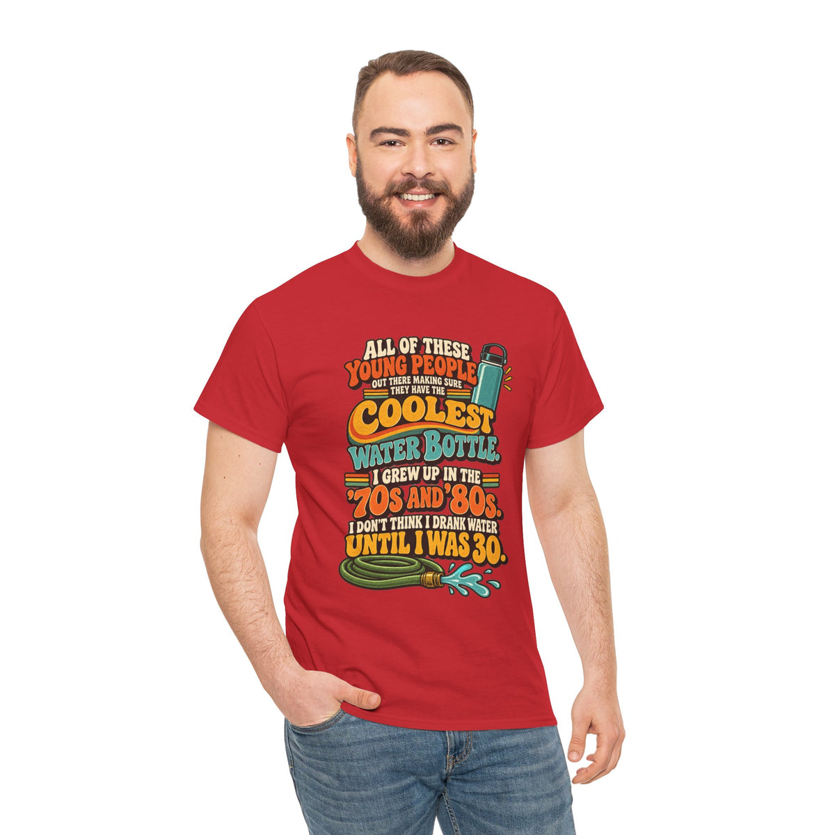 Retro 70s-80s Funny Water Bottle Tee — "Coolest Water Bottle" Graphic T-Shirt