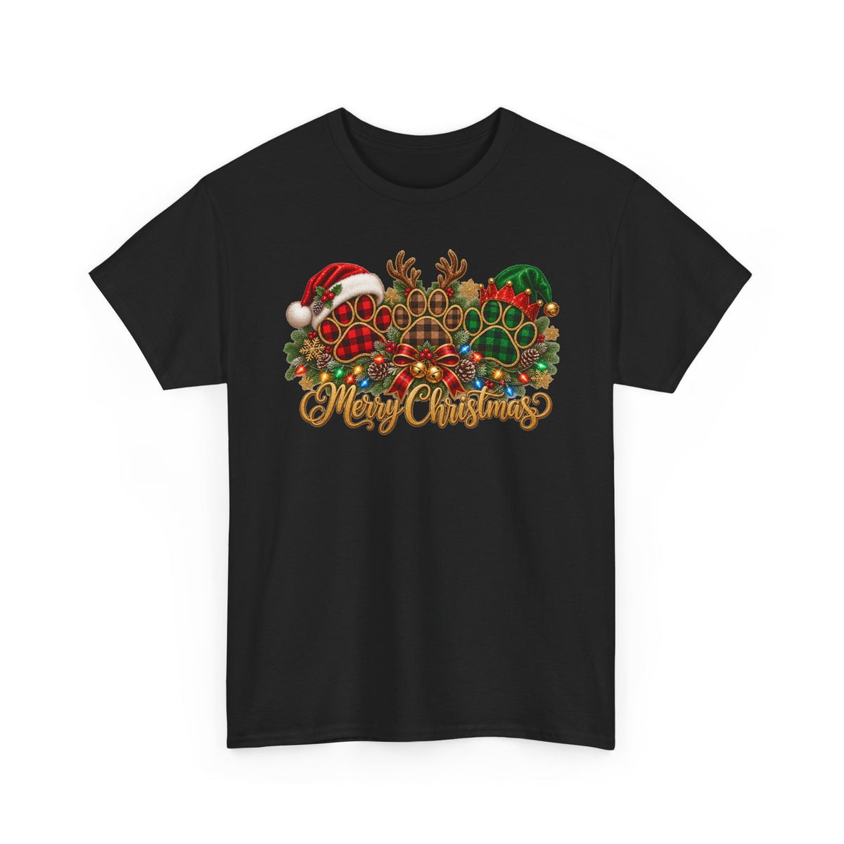 Merry Christmas Paw Prints Holiday Graphic Tee