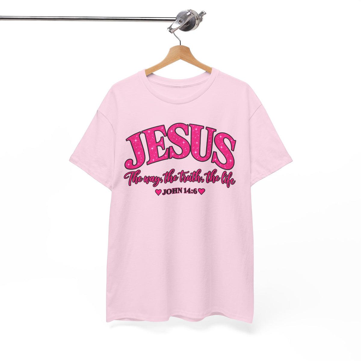 Christian T-Shirt — "JESUS The way, the truth, the life" (John 14:6) Pink Vintage Script