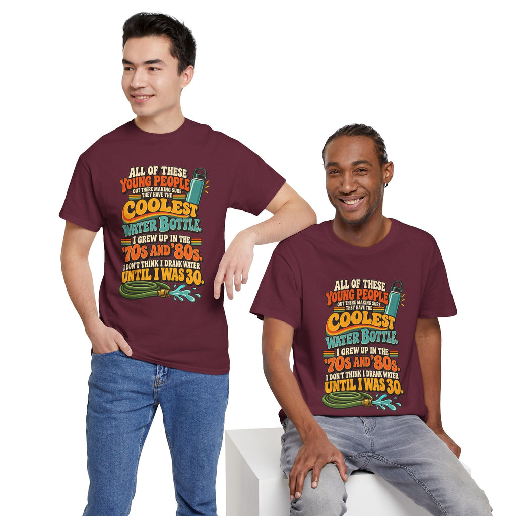 Retro 70s-80s Funny Water Bottle Tee — "Coolest Water Bottle" Graphic T-Shirt