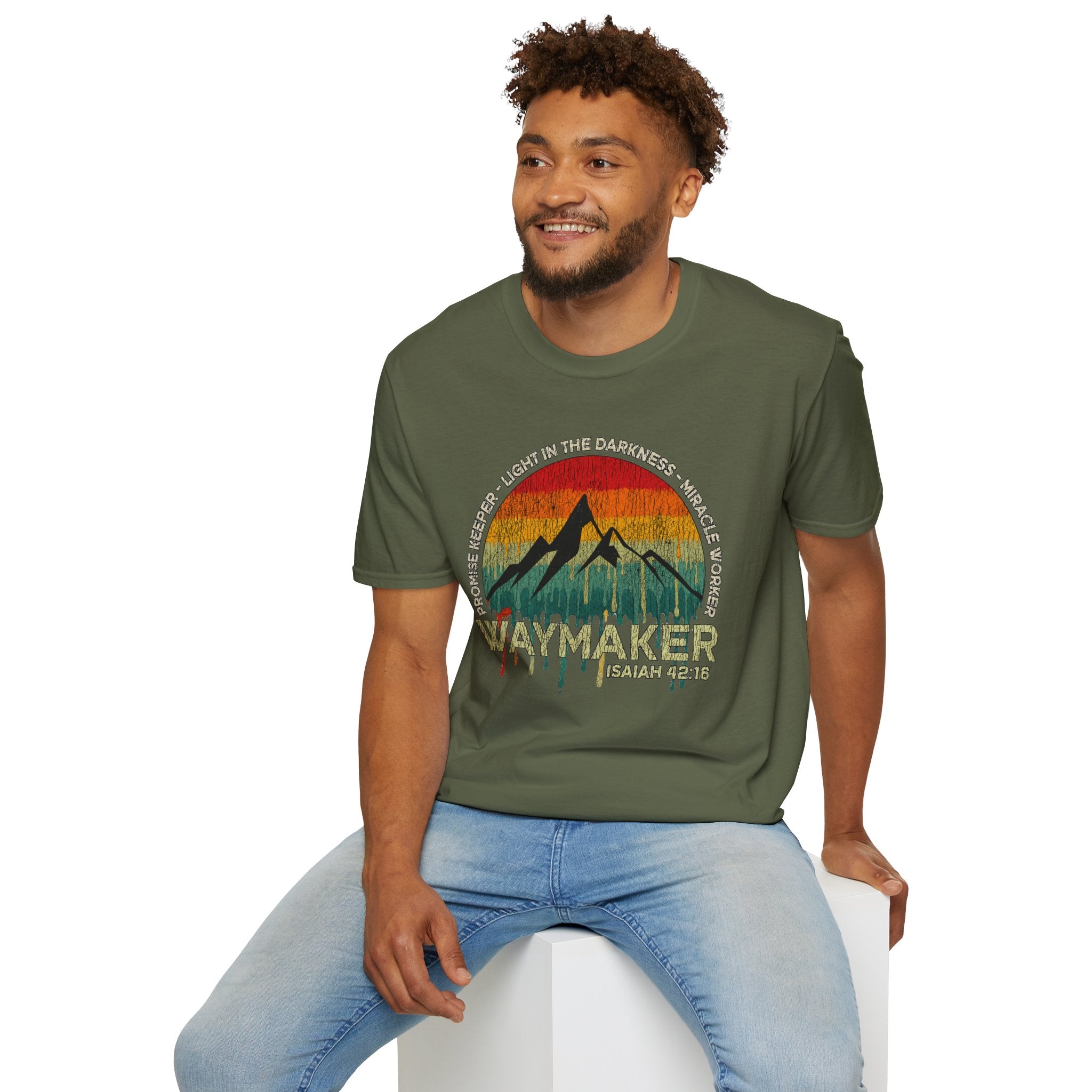 Waymaker Mountain T-Shirt — “Promise Keeper, Light in the Darkness” Christian Graphic Tee