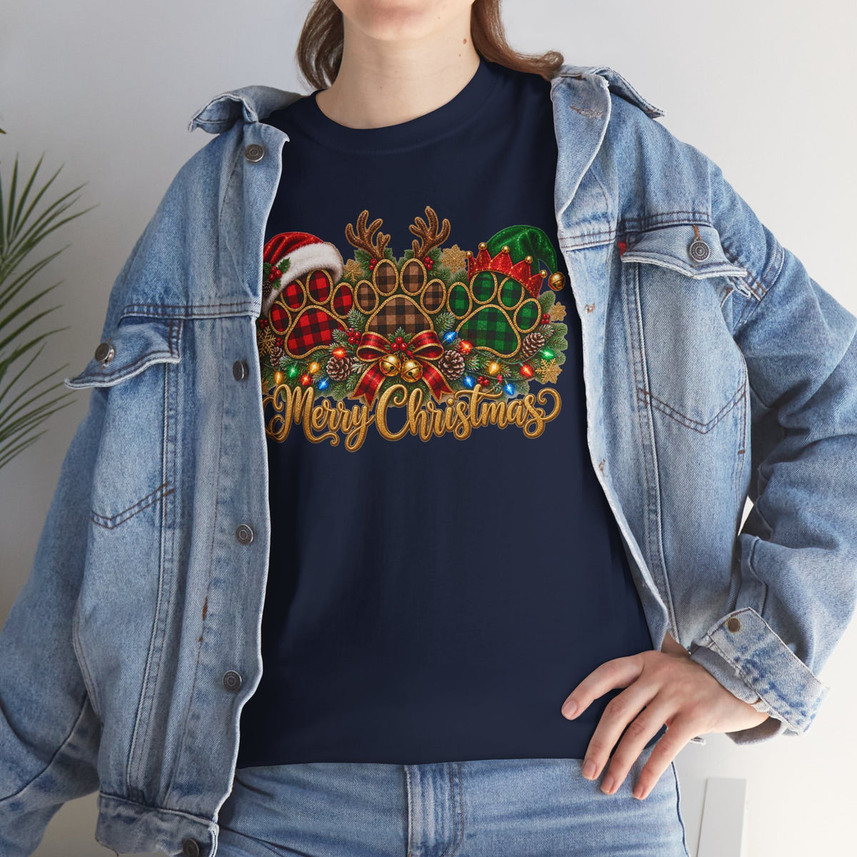 Merry Christmas Paw Prints Holiday Graphic Tee