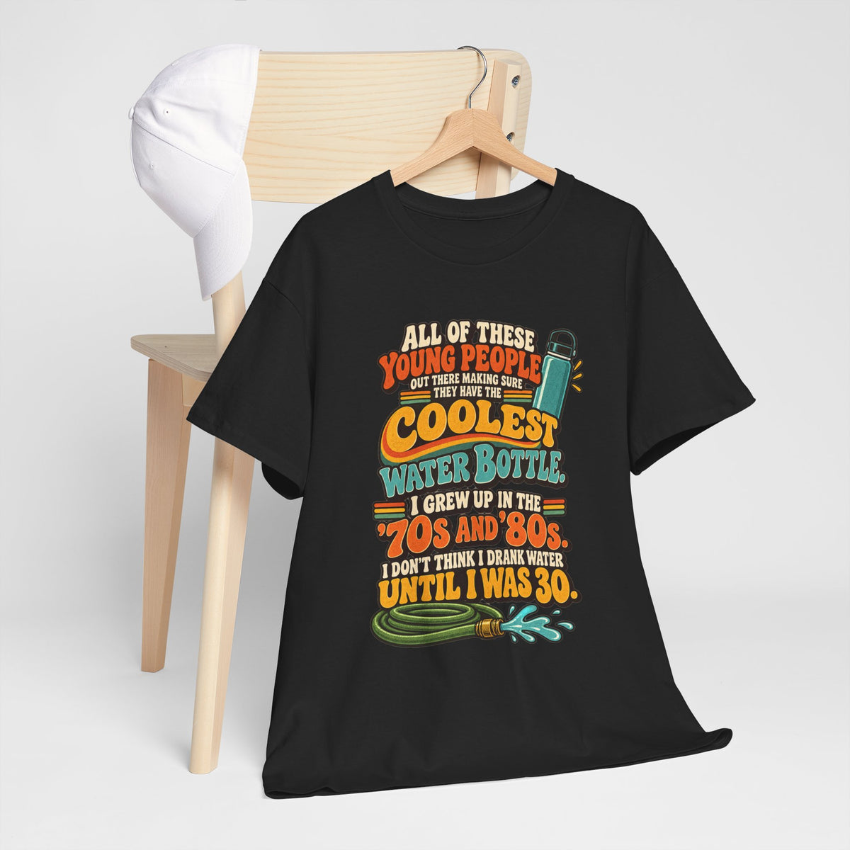 Retro 70s-80s Funny Water Bottle Tee — "Coolest Water Bottle" Graphic T-Shirt