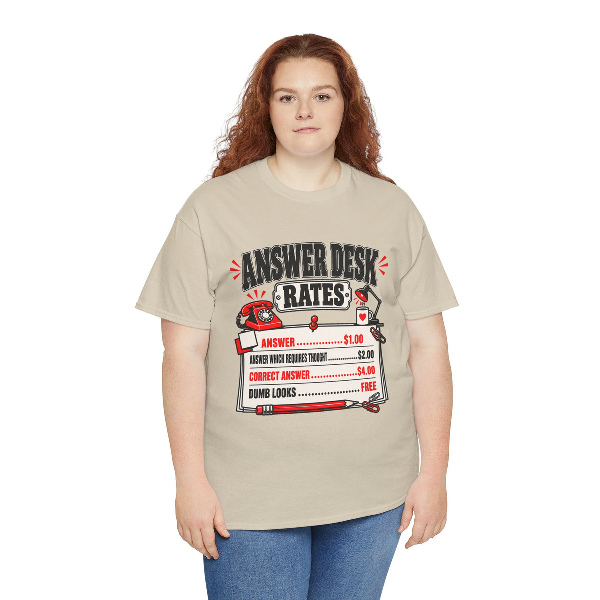 Answer Desk Rates T-Shirt — Funny Help Desk IT Support Tee ("Answer 1.00, Correct Answer 4.00")