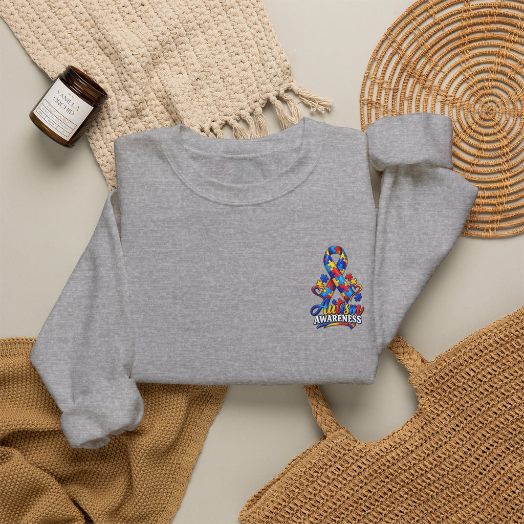 Autism Awareness Crewneck Sweatshirt — "Color Outside the Lines" Puzzle Ribbon Design