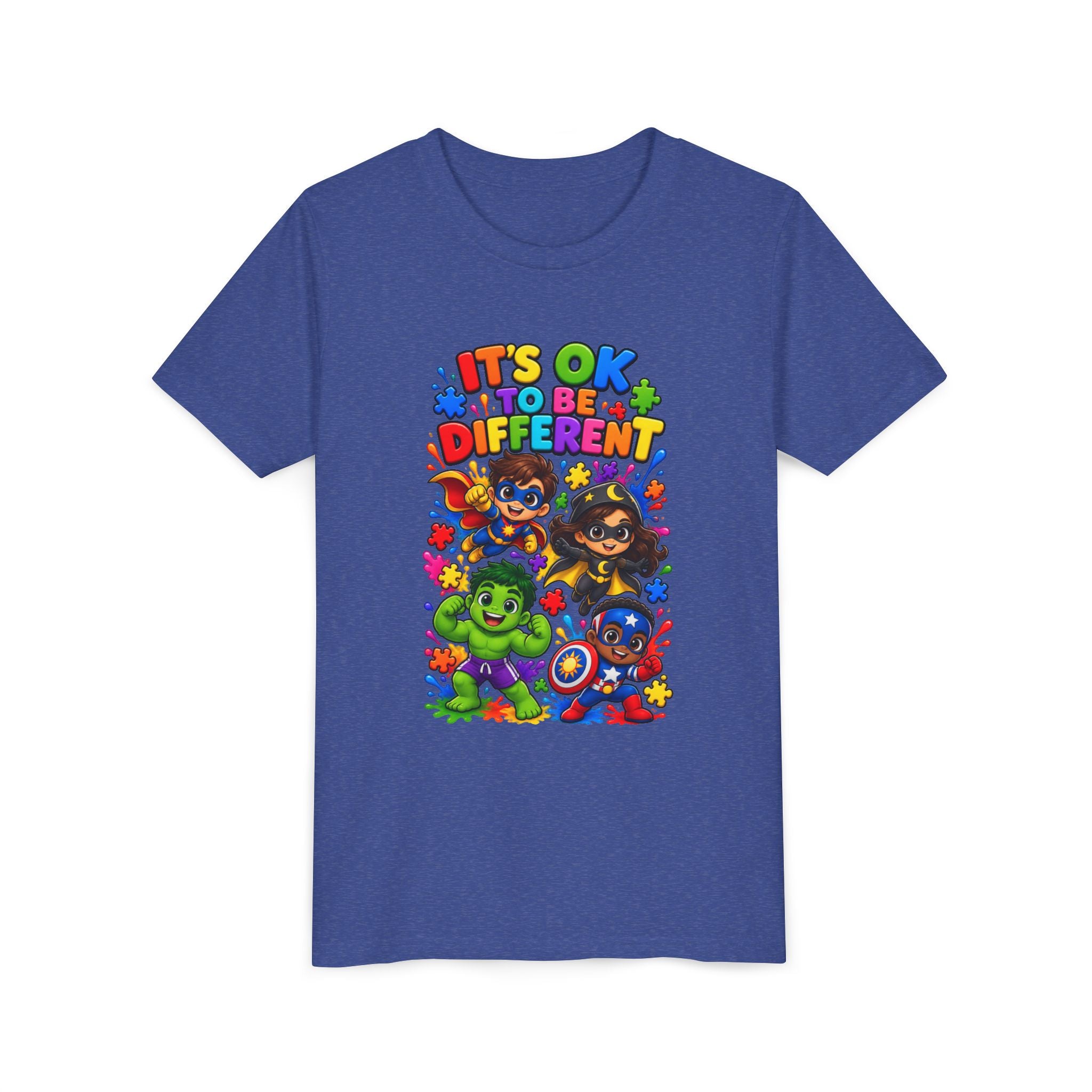 Kids T-Shirt — "It's OK to Be Different" Colorful Superhero Diversity Tee