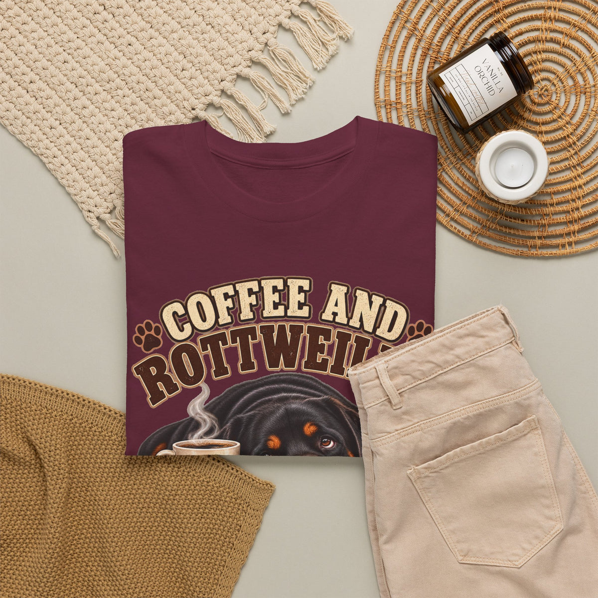 Coffee and Rottweiler Tee — "Coffee and Rottweiler Make Me Happy" Dog Lover Shirt