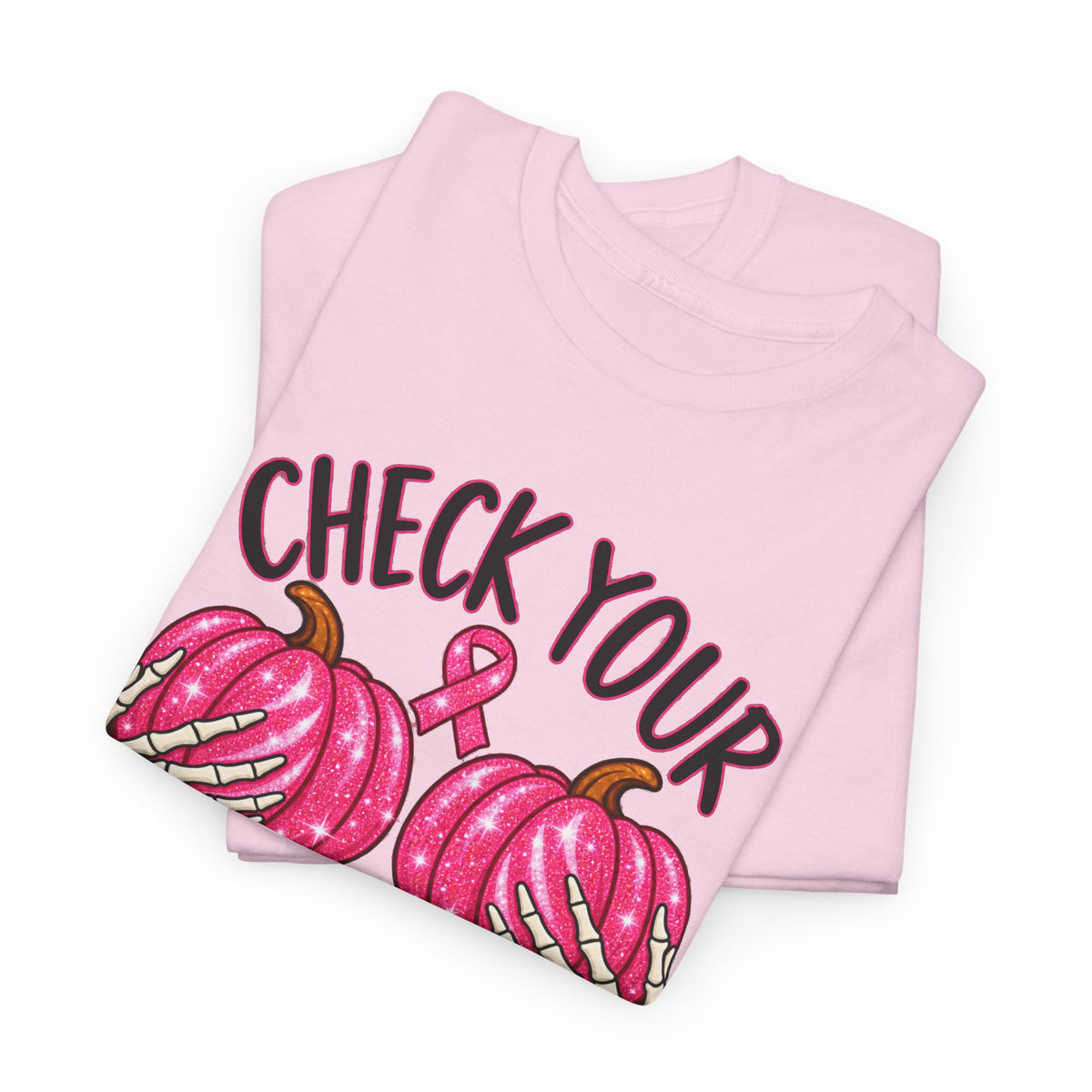 Breast Cancer Awareness T-Shirt — "Check Your Pumpkins for Lumps" Pink Ribbon Tee