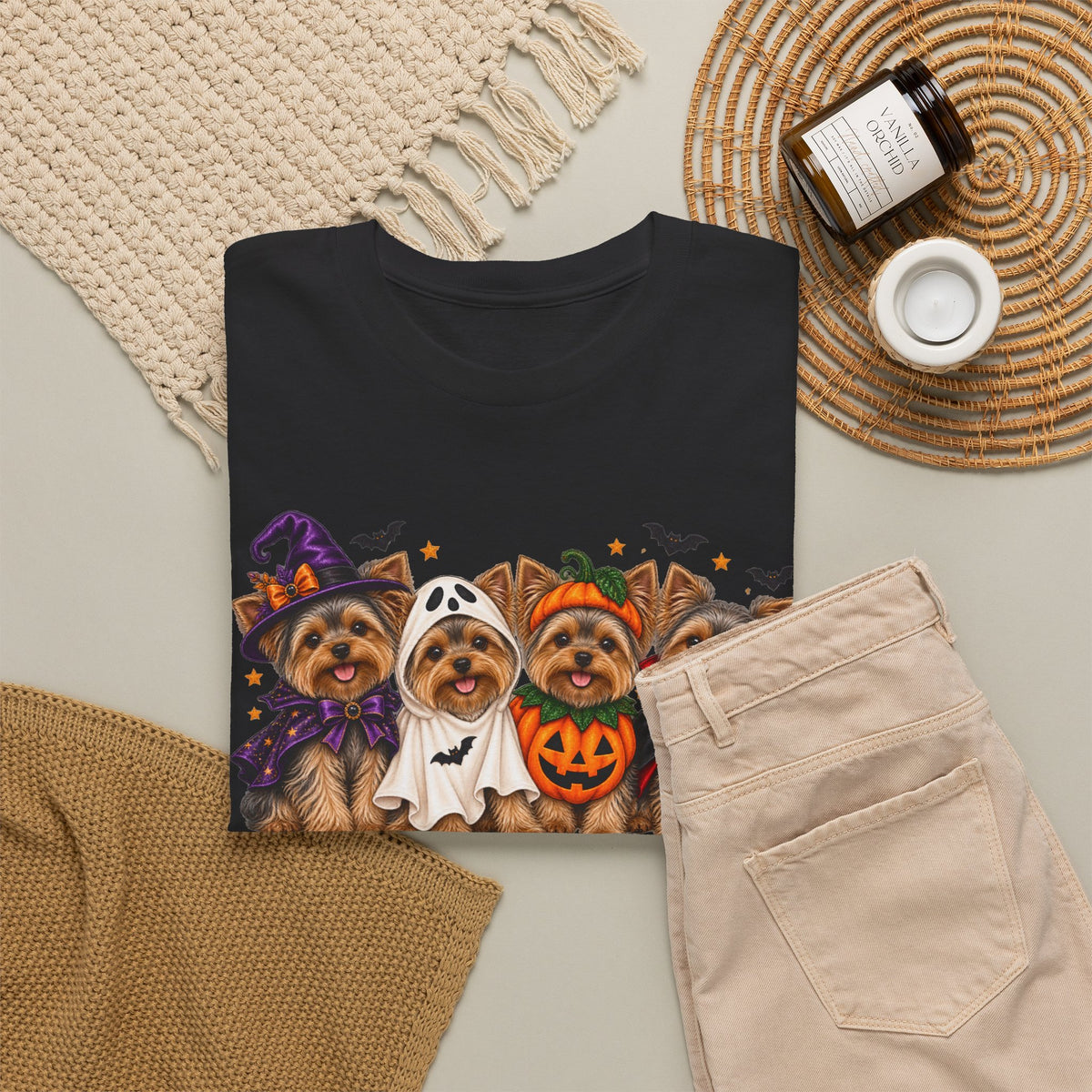 Halloween Yorkie T-Shirt — Cute Yorkies in Costumes (Pumpkin, Ghost, Witch, Vampire)