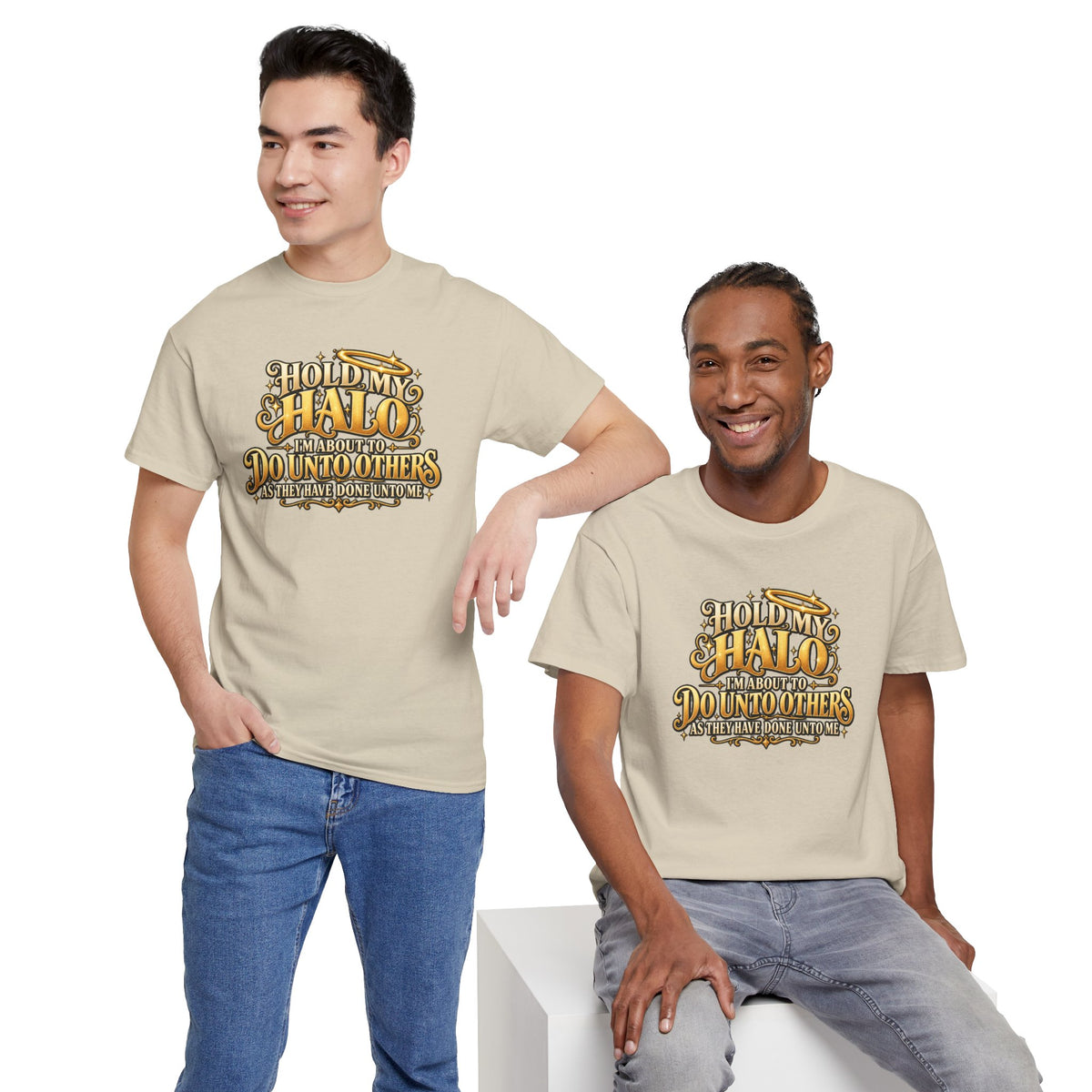 T-Shirt — "Hold My Halo I'm About To Do Unto Others" Vintage Faith Graphic Tee