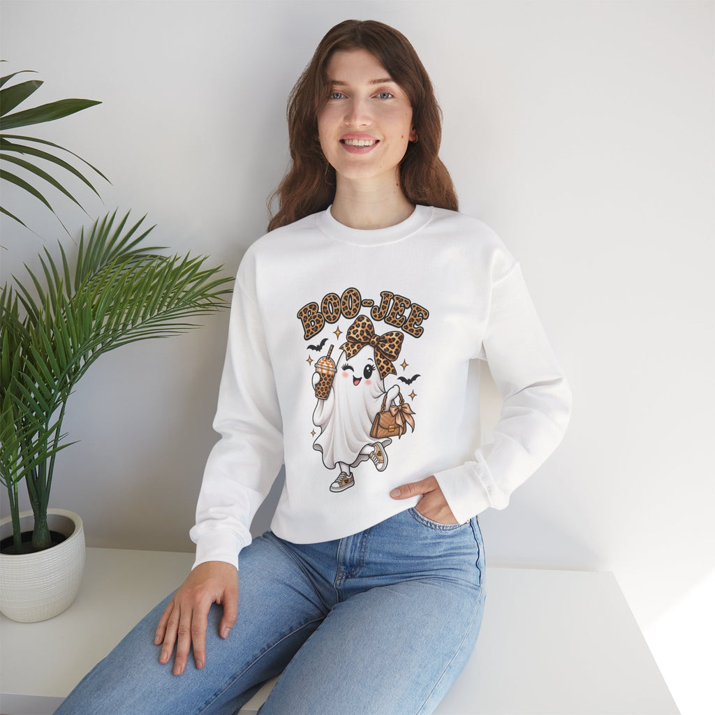 Boo-Jee Leopard Ghost Sweatshirt — Cute Halloween Graphic Crewneck
